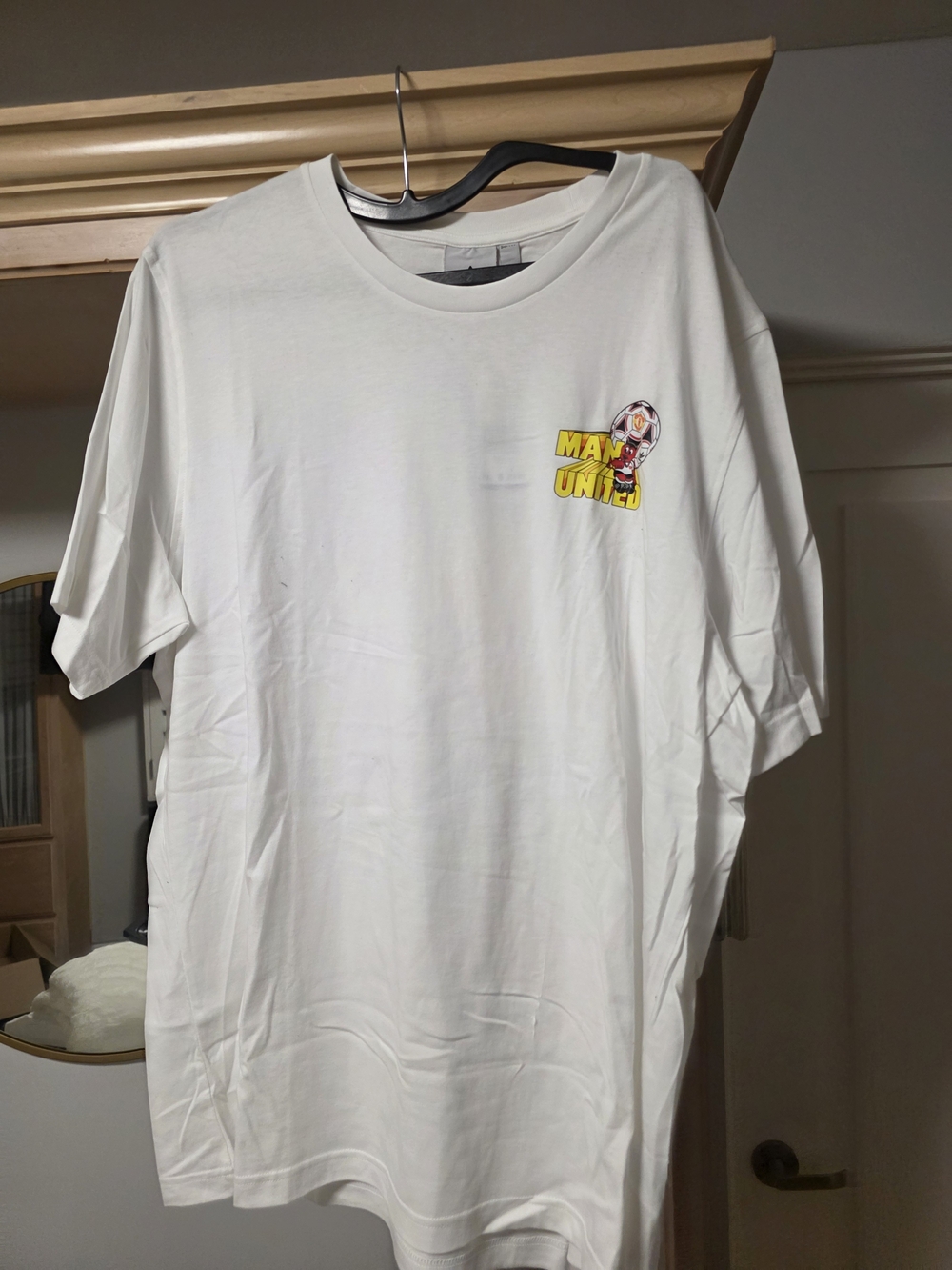 adidas Manchester United White Short Sleeve Tee with Yellow Accent Graphic